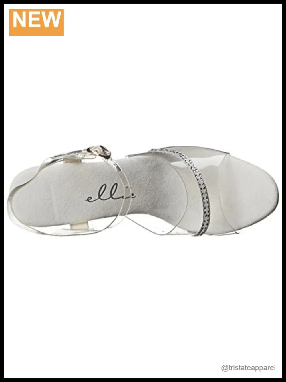 Women's Platform Sandal with Lucite Heel, Ankle Strap & Rhinestone Embellishment